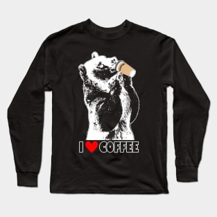 Funny Coffee Drinking Bear Gift For Coffee Lovers Long Sleeve T-Shirt